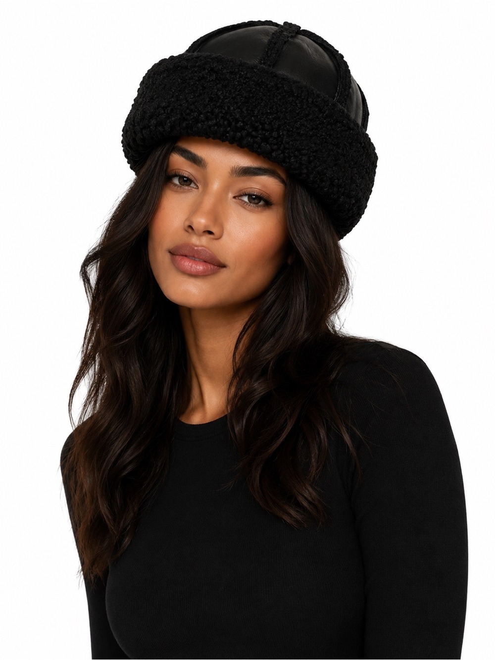 Zara Black Shearling-Trim Bucket Hat - Women Medium